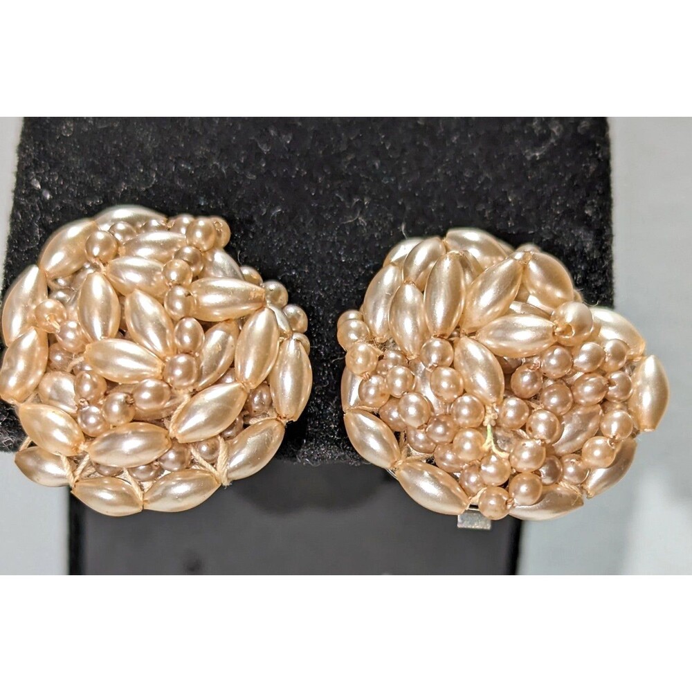 Vintage Champagne Beaded Clip Ons